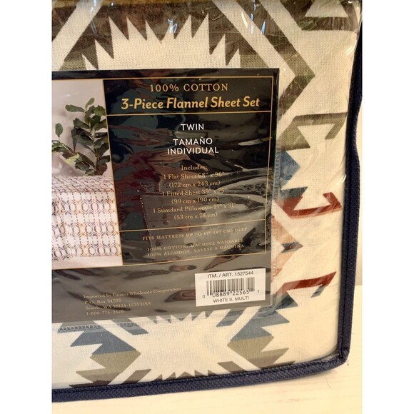 Pendleton Twin Flannel Sheet Set 3 PC Cotton Washable White S. Multi Aztec NEW - Picture 6 of 10